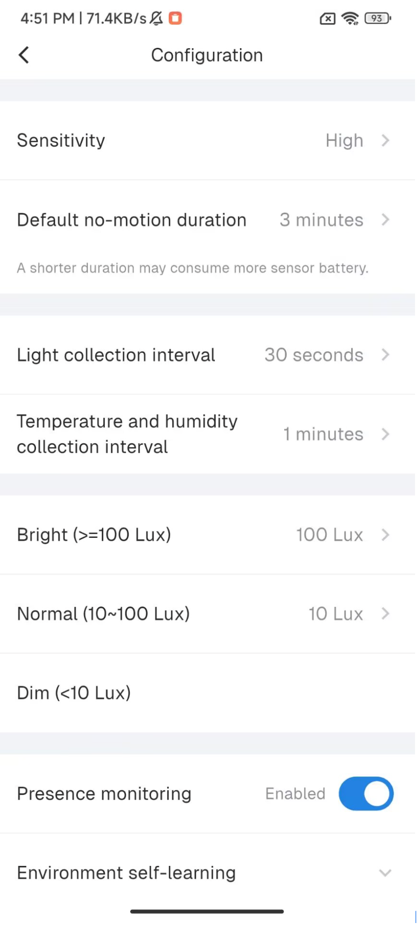 eMotion Air configuration settings in the LinknLink App